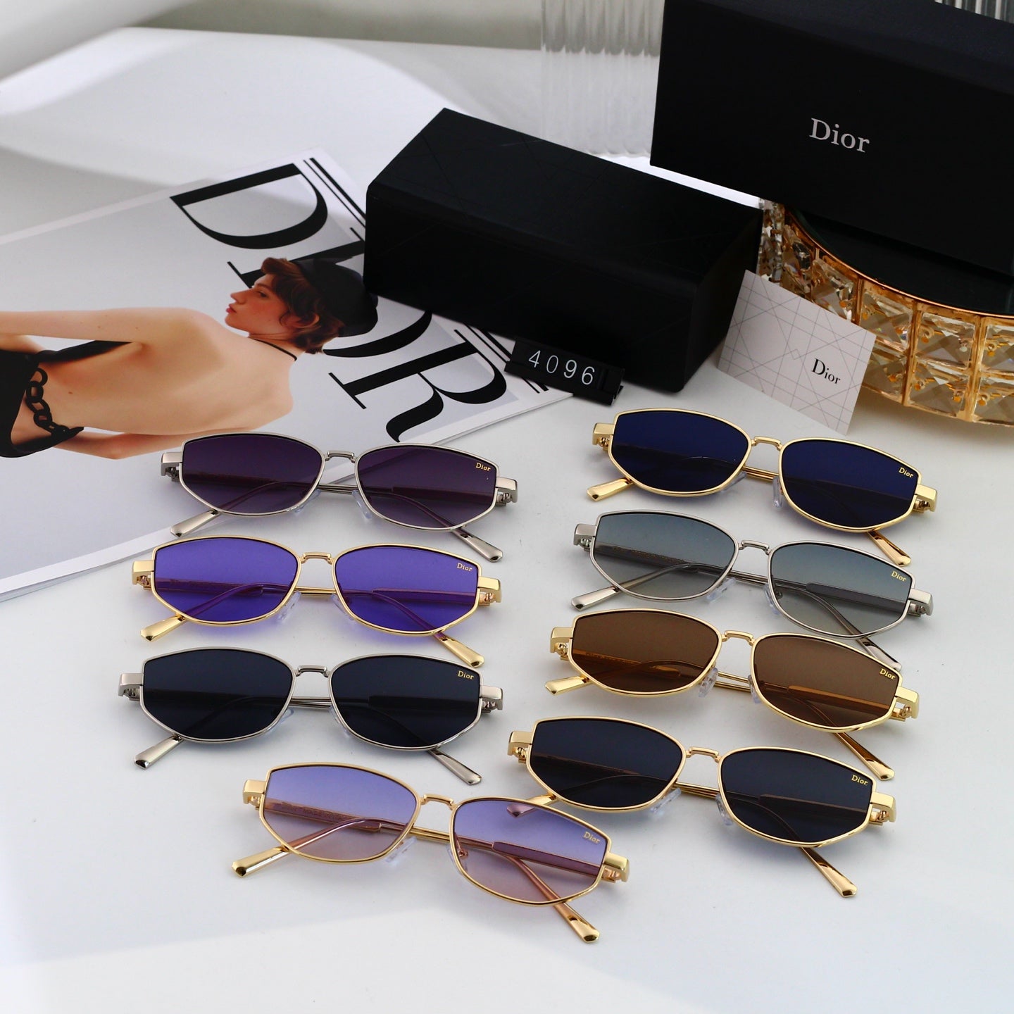 8 colours High-definition lens metal full-frame sunglasses 4096